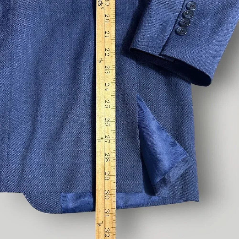 RENOIR Mens Blazer 42R Sport Coat Two Button Jacket Stretch Wool Blue Slim fit